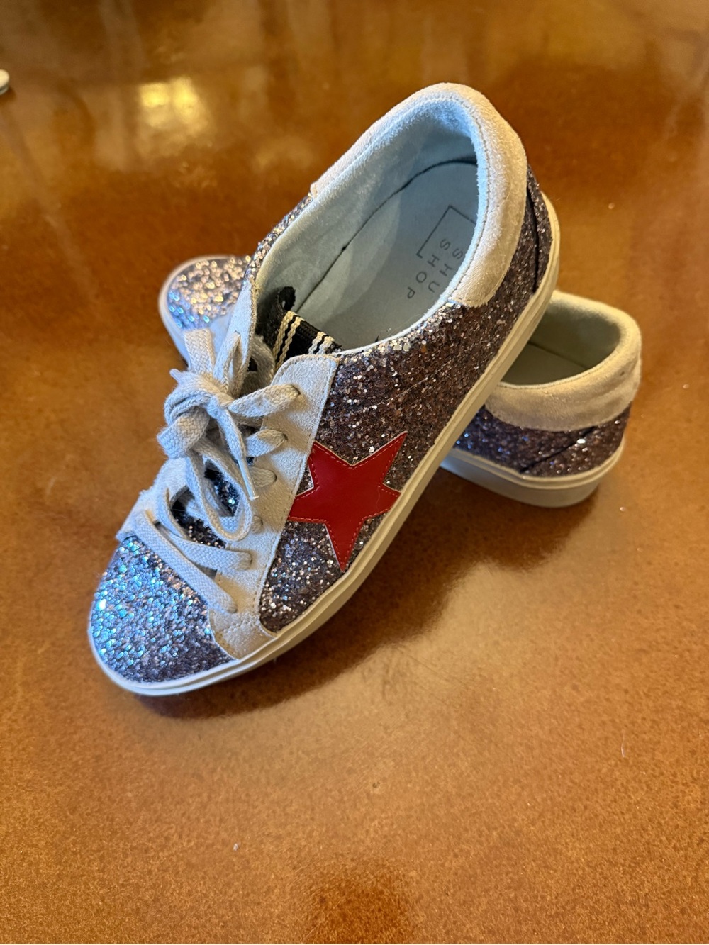 Women’s Glitter Star Sneakers with Red Star Accent